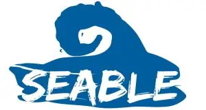 A blue and white logo, with a blue wave, with the word Seable written in white.